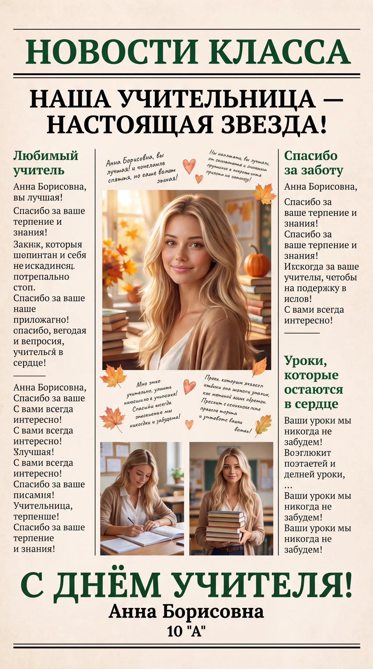 Меняем имя , класс и повторяем к дню учителя