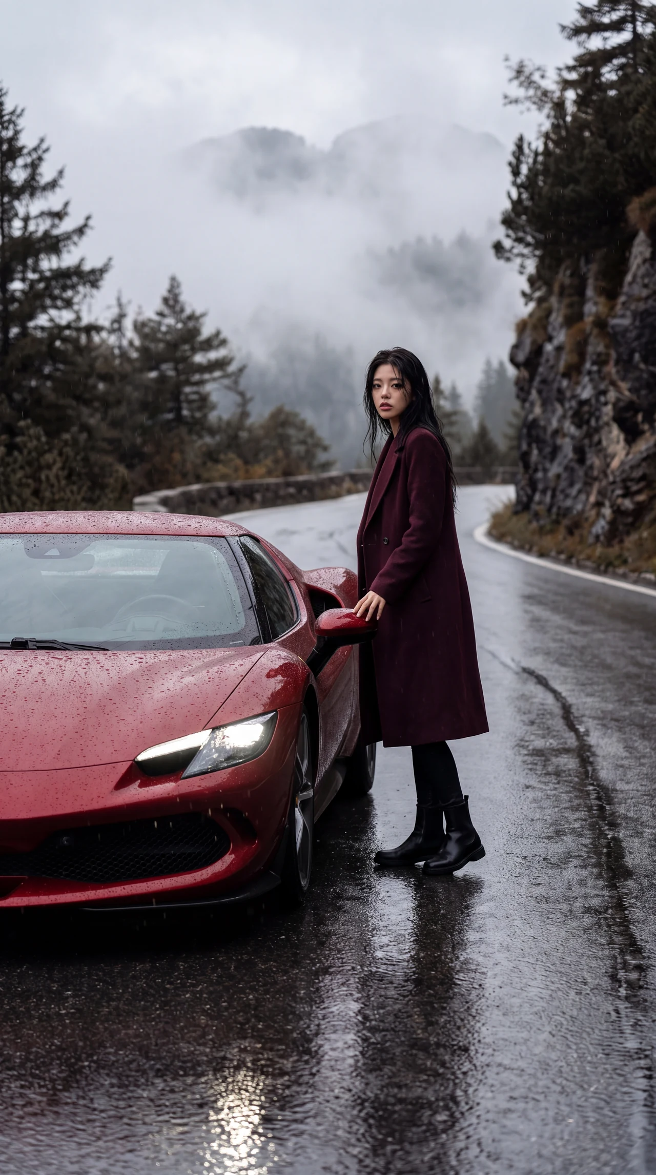 Ferrari — после дождя 🌧️🏎️ Сделай такой же дорогой кадр с Ferrari на горном серпантине —…