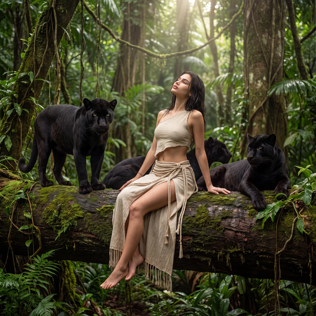 Хозяйка джунглей 🐆🌿 Сделай такой же дикий кадр среди чёрных пантер / жми «Повторить» 🔄 За…