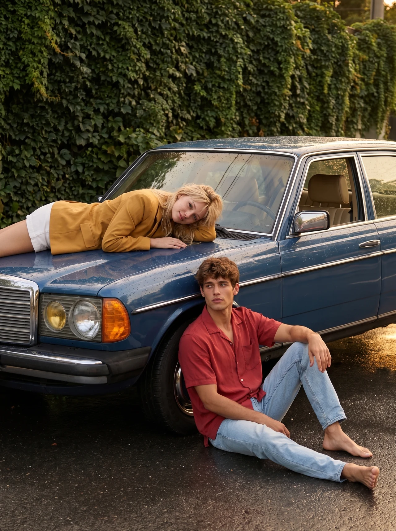 Vintage Couple Drive 🚗✨ Сделай такой же уютный парный кадр с винтажным Mercedes и атмосфе…