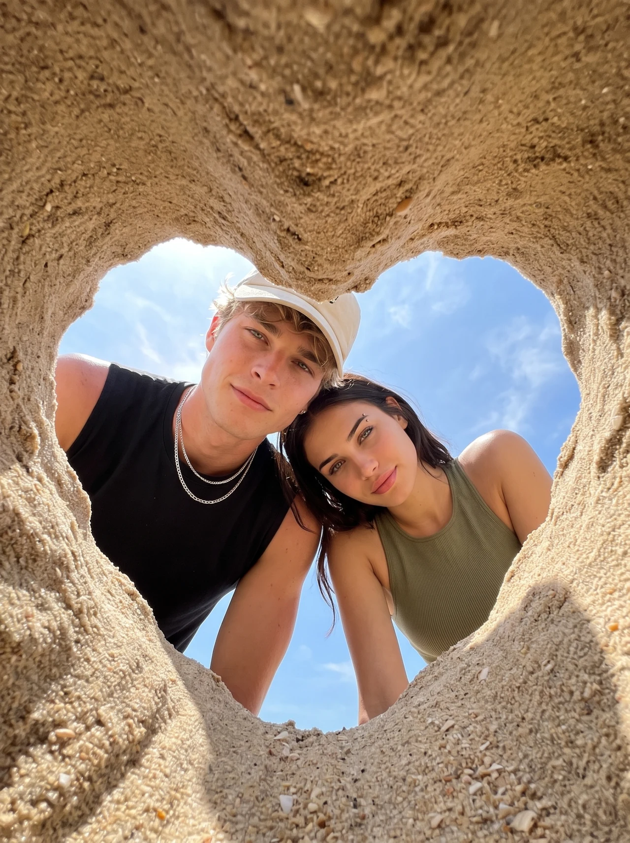 Beach Heart Frame 💛🏖️ Сделай такой же романтичный кадр через сердечко из песка, где пара…