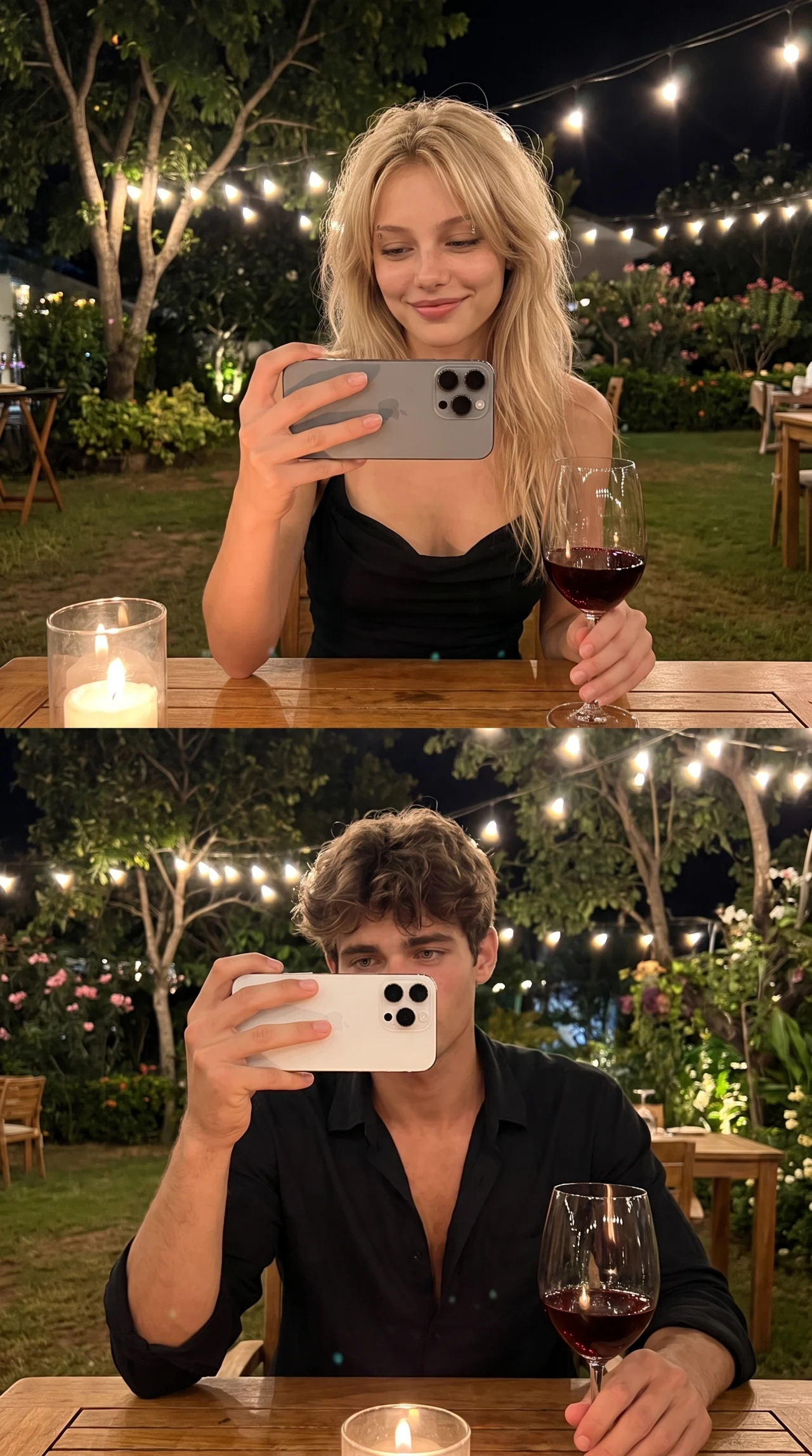 Date Night Collage 🍷✨ Сделай такой же уютный парный ночной кадр, где вы фотографируете др…