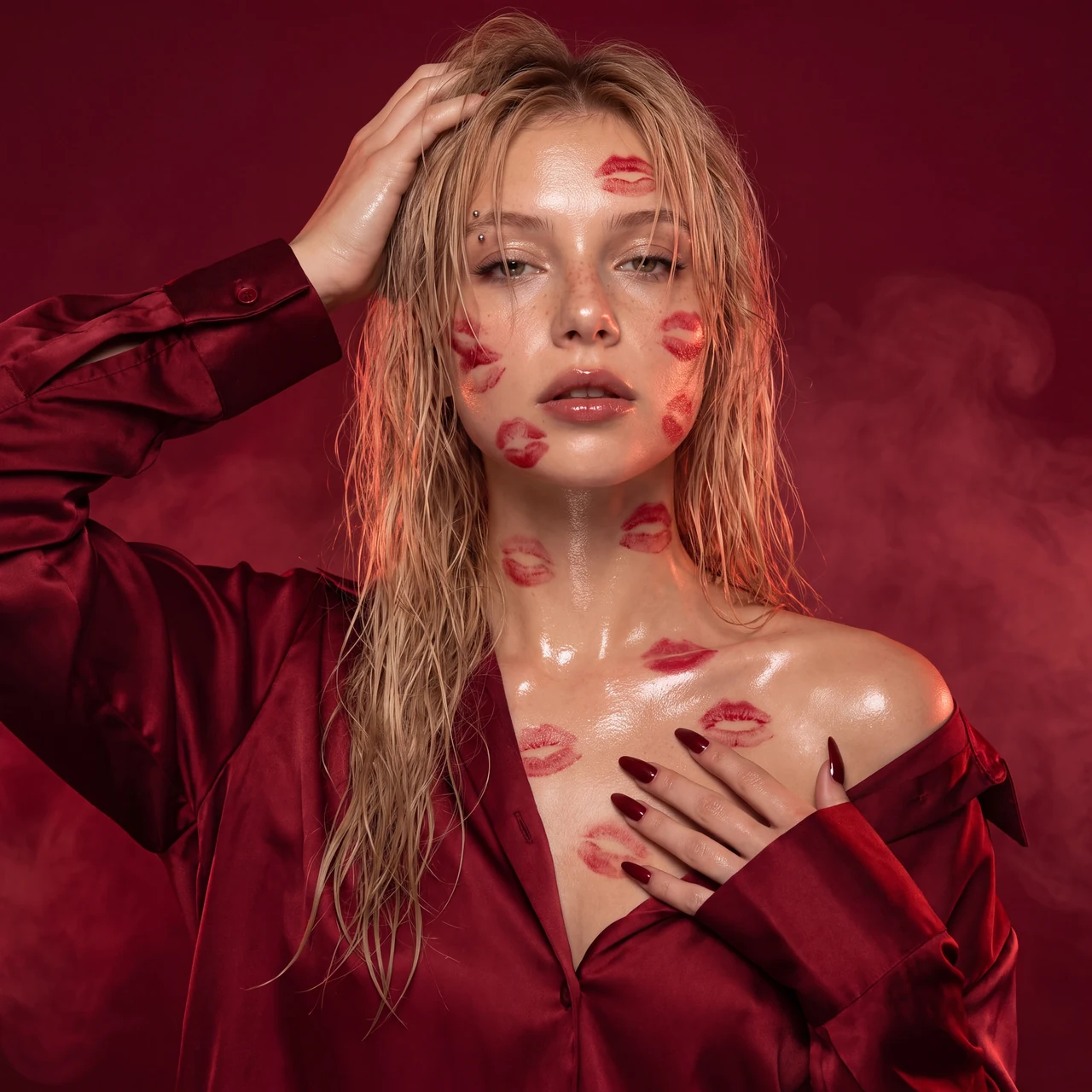 Kiss Me Mood 💋❤️ Сделай такой же чувственный кадр в красных тонах — следы поцелуев на кож…
