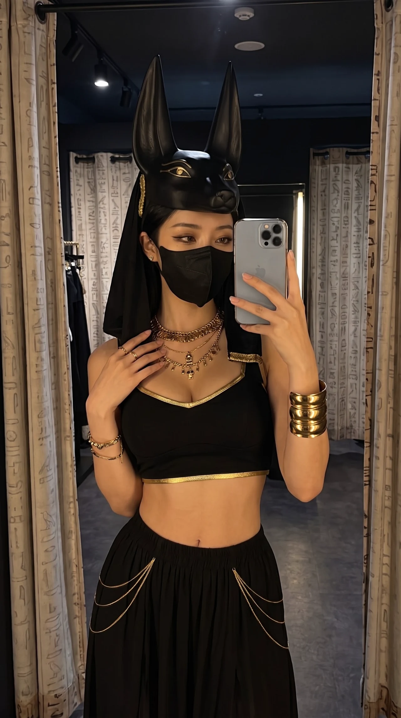 Anubis Mirror Mood 🖤✨ Сделай такой же атмосферный зеркальный кадр в египетском образе — м…