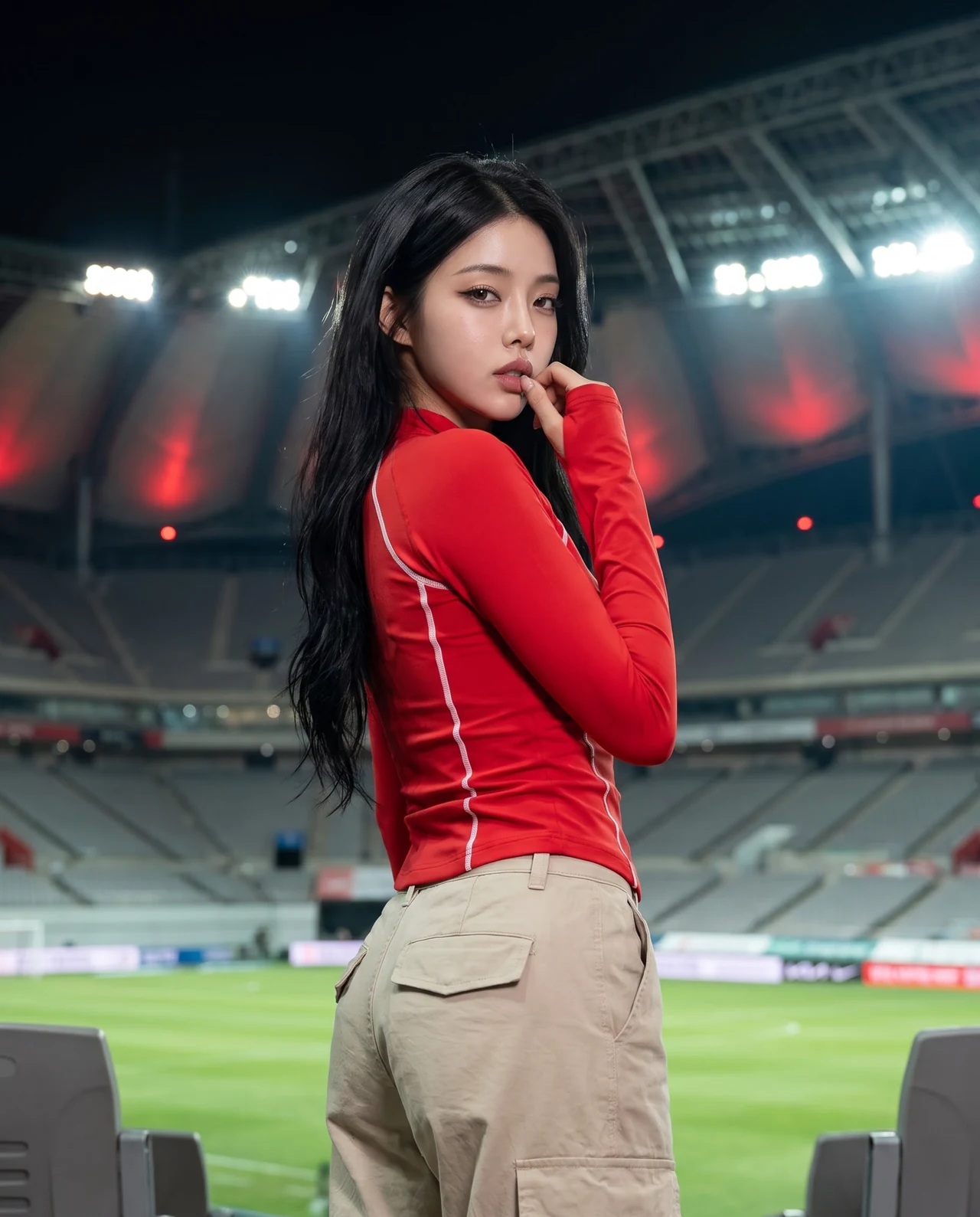 Stadium Night Mood 🏟️❤️ Сделай такой же атмосферный кадр на стадионе — яркий красный обра…