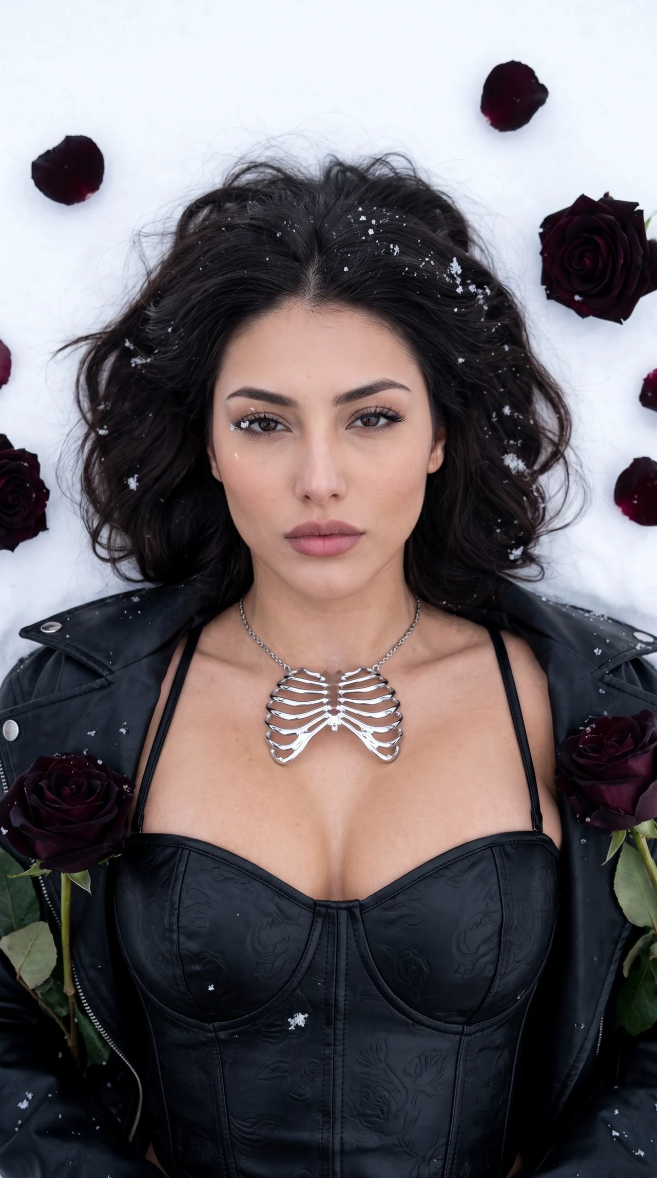 Frozen Rose Mood 🥀❄️ Сделай такой же атмосферный beauty-кадр на снегу — чёрный корсет, тё…