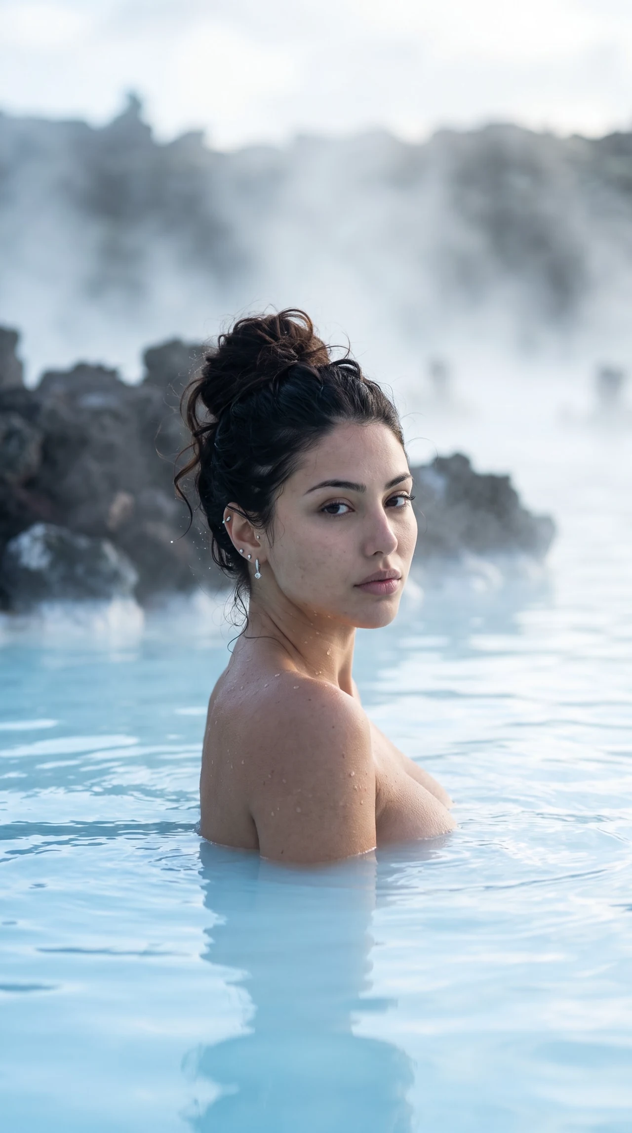 Blue Lagoon Mood 🌫️ Сделай такой же атмосферный spa-кадр — молочно-голубая вода, густой п…