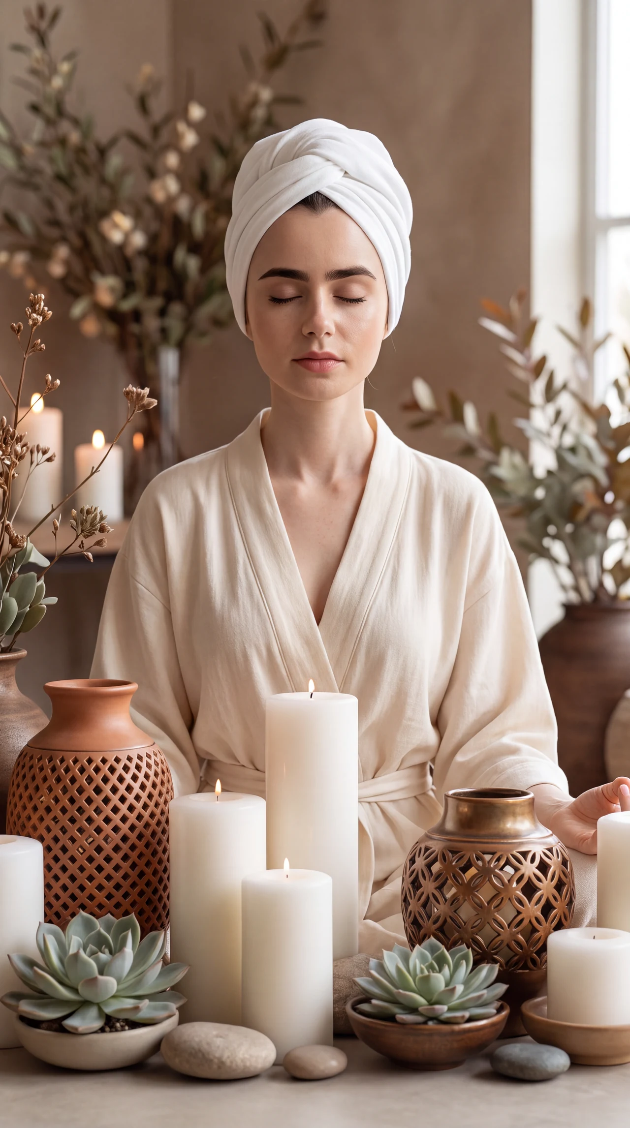 🕯️ Девушка медетирует при аромо свечах