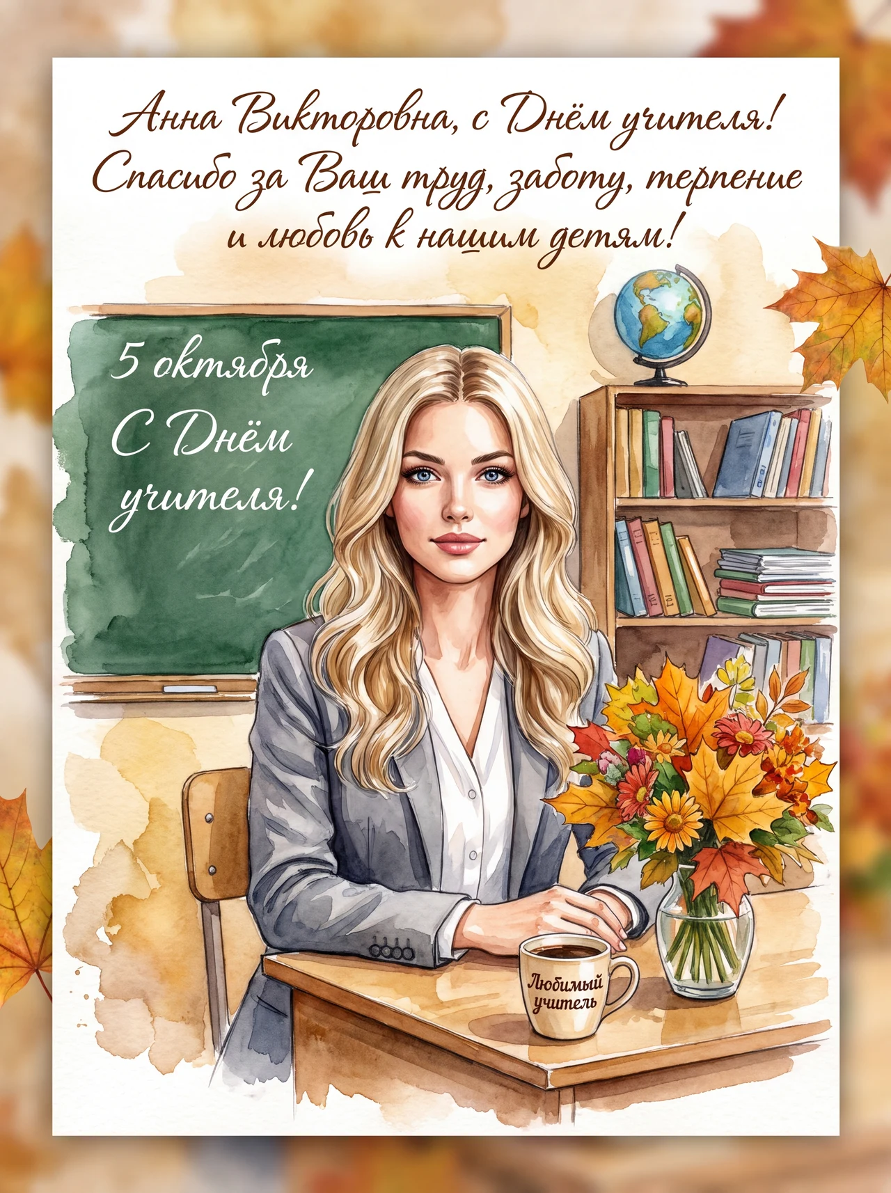 Открытка ко дню учителя 🌷 нажмите 🔁 чтобы повторить