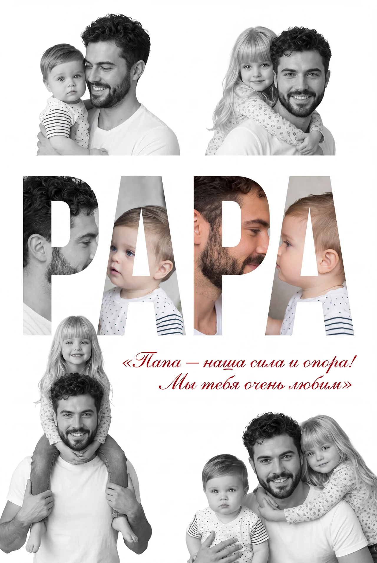 Коллаж постер на день отца для папы 🥰 Любое количество детей 🥰 Чтобы повторить нажмите 🔁