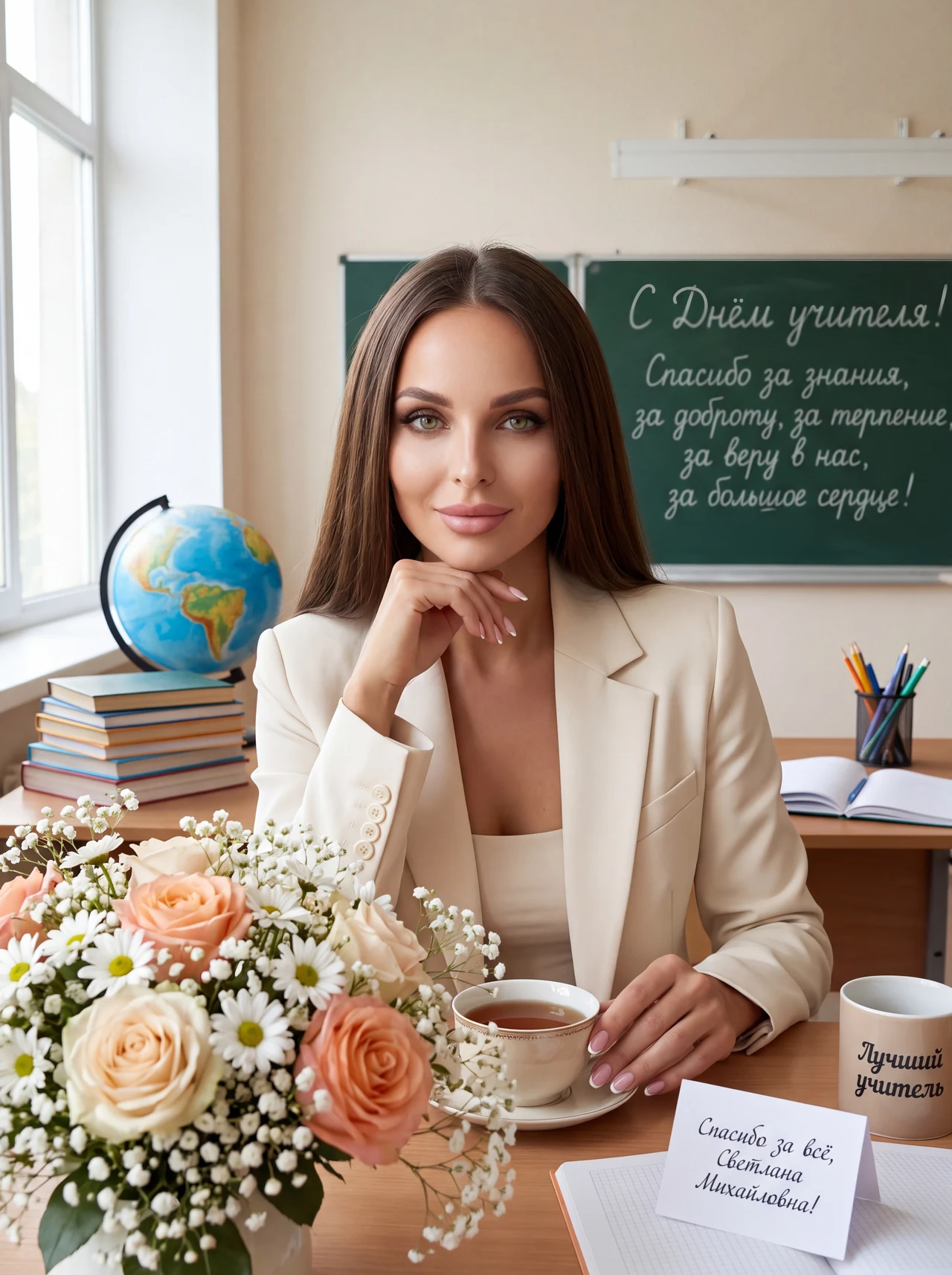 День учителя 🏫🎓 Имя учителя можно поменять в настройках ✅ Нажмите 🔁 чтобы повторить