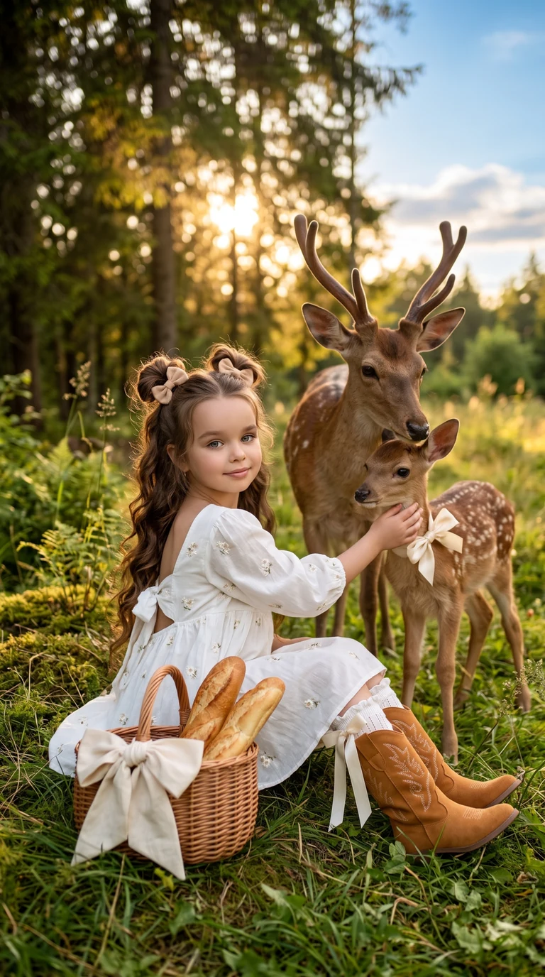 💝🥰 Фото для девочек на лесной полянке с оленятами 🤗🌸🌸🌸 ⭐️Эксклюзивный авторский промпт ✍️