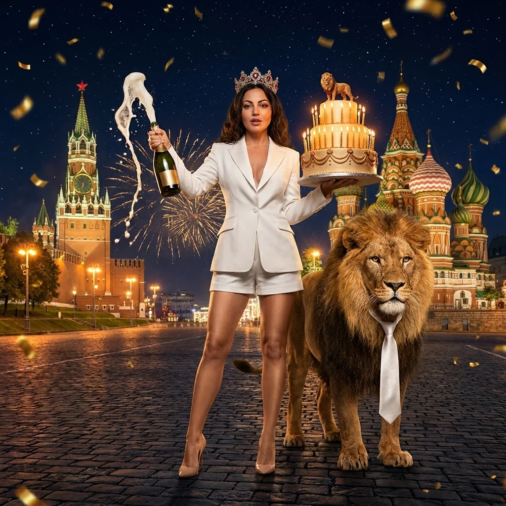 Создай стилизованное фото в духе гламурной фотосессии: эффектная девушка в белом брючном…